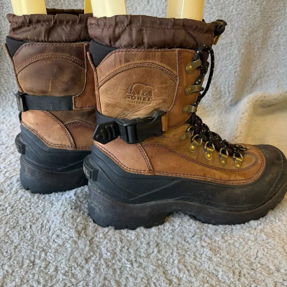SOREL Conquest Boots Mens 9 Bark Brown Leather Thinsulate 400 G Water Proof